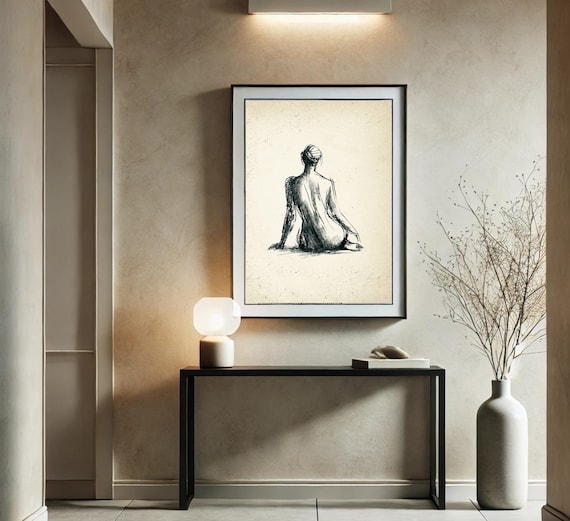 Female Figure Art, Vintage Minimalist Sketch Printable, Drawing Print, Neutral Fine Art, Abstract Line Art, Digital Download