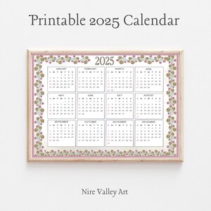 2025 yearly printable Calendar, Minimalist Flower Calendar print, Yearly Wall Calendar, Desk Calendar, Letter, A4 Size, Instant Download
