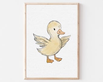 Arte de pared de pato para guardería, decoración vintage rosa para guardería, imprimible de galería, estampado rosa de bebé, decoración de habitación de bebé, descarga digital