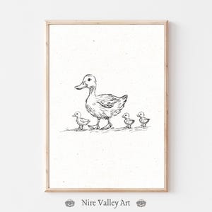 Vintage Ducks in a row  Print, Nursery Gallery Wall Printable, Gender Neutral Sketch , Farmhouse Nursery Illustration, Baby Room Decor