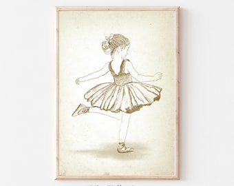 Ballet Nursery Wall Art | Ballerina Gallery Wall PRINTABLE | Neutral Rustic Sketch Art | Dancing Ballerina Illustration