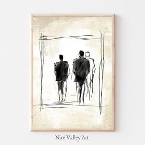 Figure Art, Vintage Minimalist Sketch Printable, Drawing Print, Neutral Fine Art, Abstract Line Art, People Illustration, Digital Download