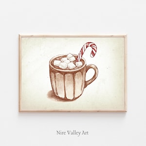 Christmas Wall Decor print, Hot Chocolate Wall Art, Vintage christmas printable, Xmas Poster, Candy Cane holiday decor, Digital Download