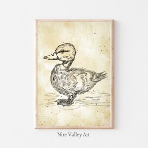 Vintage Duck Print, Nursery Gallery Wall Printable, Gender Neutral Sketch Art Print, Farmhouse Nursery Illustration, Baby Room Decor