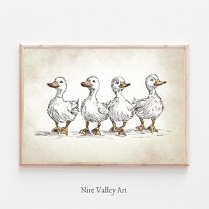 Vintage Ducks Print, Nursery Gallery Wall Printable, Gender Neutral Sketch , Farmhouse Nursery Illustration, Baby Room Decor