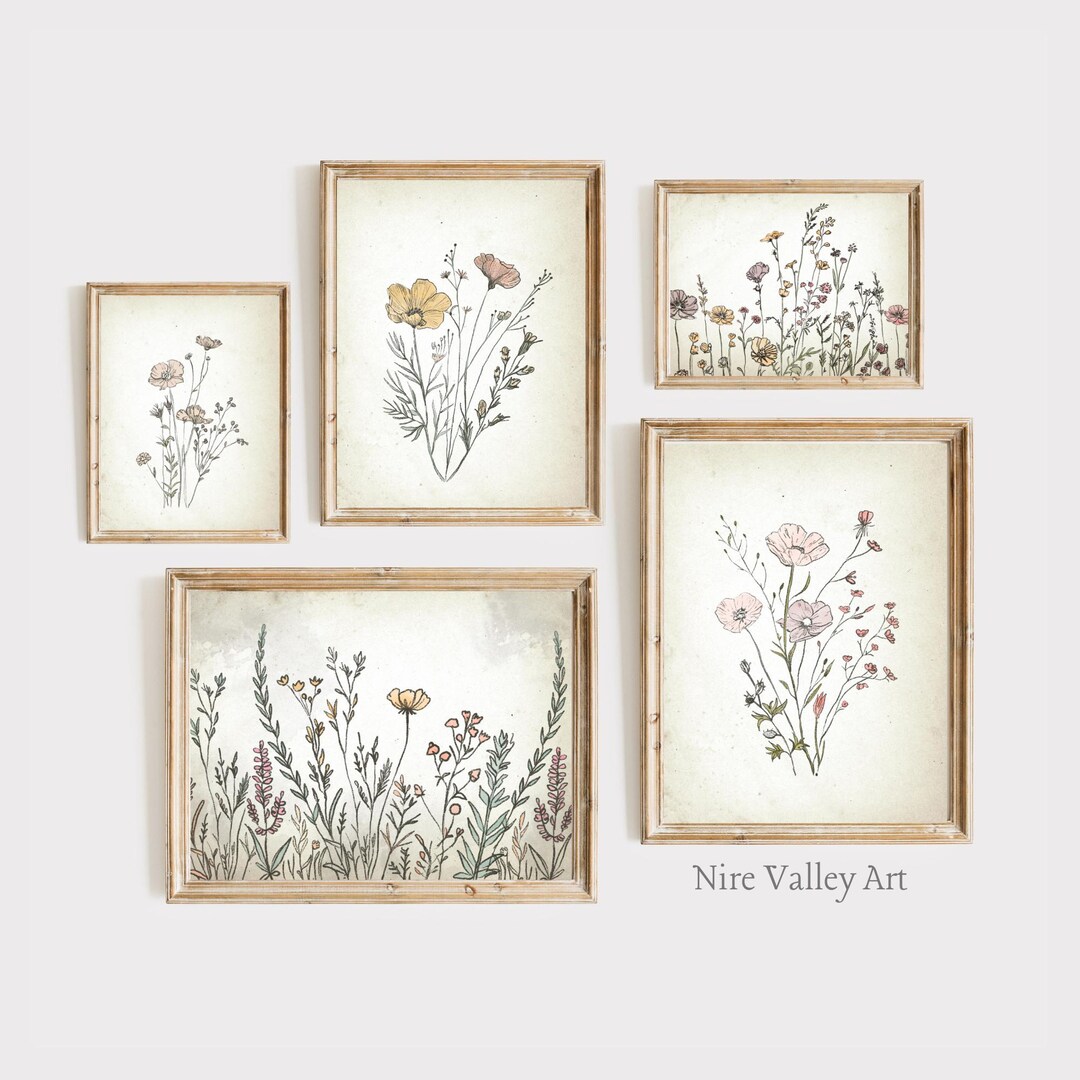 Wildflower Vintage Nursery Print Set, Floral Nursery Wall Art, Girls ...