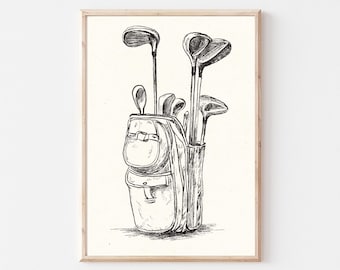 Arte de pared vintage de golf para guardería, palos de golf, imprimible de pared con galería deportiva infantil, decoración para bebés, decoración de pared nostálgica, impresión neutra para guardería