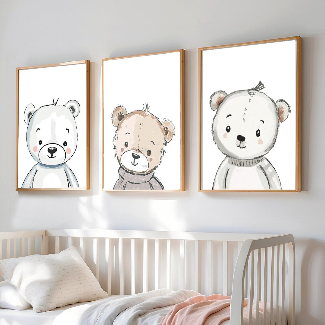 Set of 3 Teddy Bear Print | Nursery Wall Prints | Playroom Decor ...