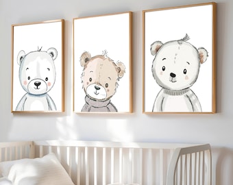 Set Of 3 Teddy Bear Print | Nursery Wall Prints | Playroom Decor | Teddy Bear Nursery | Set Of 3 Nursery Prints | Boy Nursery Prints
