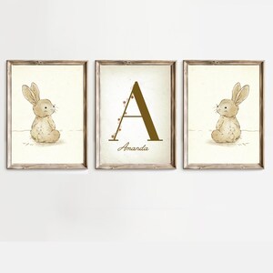 Personalised Name Nursery Prints, Vintage Bunny Rabbit Wall Art, Custom name Print, Gender Neutral Print, Baby Watercolor Printable gift