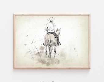 Cowboy Kunstdruck, Western Kunst Drucke,Western Decor, Vintage Wandkunst, Cowboy Pferd Kunst, Kinderzimmer Drucke, digitaler Download