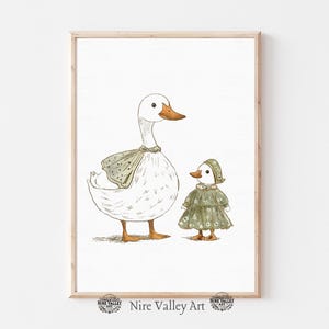 Vintage Mother Duck and Duckling Print, Nursery Gallery Wall Printable, Gender Neutral Sketch , Farmhouse Illustration, Baby Room Decor