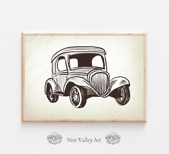 Vintage Car print for Nursery, Transportation Wall Art Set, Vintage  Illustration Baby Room Decor - Main Image