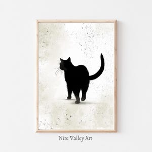 Vintage Black Cat Print, Halloween Spooky Gothic Wall Art, Creepy Haunted Digital Download Decor