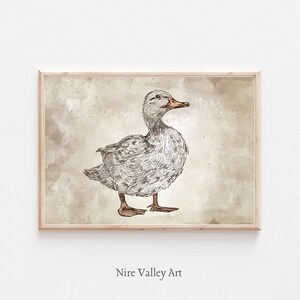 Vintage Duck Gallery Wall Print, Nursery Art  Printable, Gender Neutral Sketch Art Print, Farmhouse Nursery Illustration, Baby Room Decor