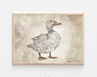 Vintage Entengalerie Wanddruck, Kinderzimmer Kunst zum ausdrucken, Gender Neutral Skizze Kunstdruck, Bauernhaus Kinderzimmer Illustration, Baby Zimmer Dekor