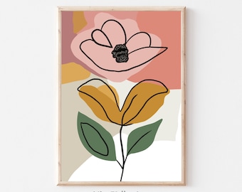 Impression d'art murale fleur rétro | style vintage | Art mural botanique | Décoration d'intérieur | Téléchargement d'art numérique fleur rétro | Impression en téléchargement numérique