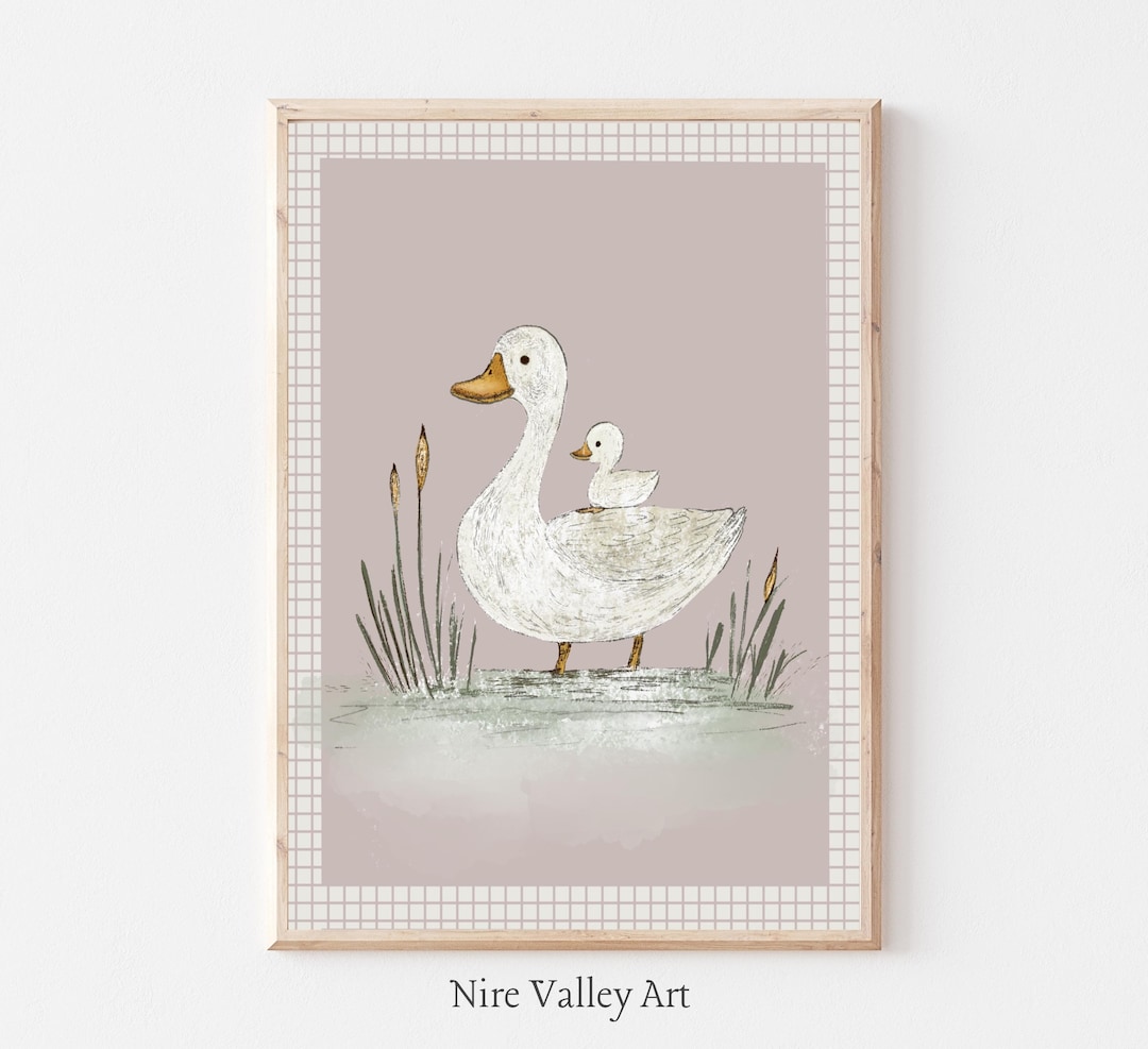 Vintage Mother Duck and Duckling Print, Nursery Gallery Wall Printable ...