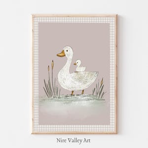 Vintage Mother Duck and Duckling Print, Nursery Gallery Wall Printable, Gender Neutral Sketch , Farmhouse Illustration, Baby Room Decor