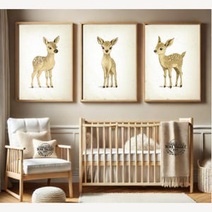 Vintage Nursery Print Set of 3, Baby Deer Gallery Wall Art Printable ...