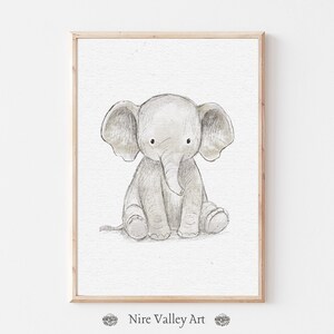 Art mural de chambre d&#39;éléphant, impression de bébé éléphant, décoration d&#39;animaux de safari, illustration d&#39;éléphant mignon, affiche de chambre d&#39;enfant non sexiste