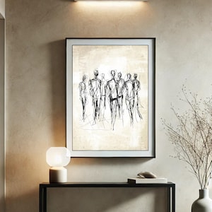 Figure Art, Vintage Minimalist Sketch Printable, Drawing Print, Neutral Fine Art, Abstract Line Art, People Illustration, Digital Download