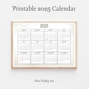 2025 yearly printable Calendar, Minimalist Calendar print, Yearly Wall Calendar, Desk Calendar, Letter, A4 Size, Instant Download
