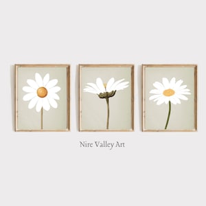 Daisy Print Set Of 3, Girls daisy wall art, nursery print, flower prints, neutral girls room prints, Digital Download, PRINTABLE WALL