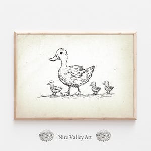 Vintage Ducks in a row  Print, Nursery Gallery Wall Printable, Gender Neutral Sketch , Farmhouse Nursery Illustration, Baby Room Decor