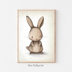 Hand-Drawn Bunny Nursery Art Print - Vintage Woodland Animal Decor for Kids’ Room - Cute Rustic Bunny Illustration, Baby Shower Gift Idea