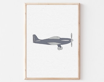 Stampa vintage per cameretta, decorazione murale con aeroplano, poster di aeroplano per ragazzi, decorazioni per cameretta, illustrazione di jet, arte dei trasporti per cameretta, download digitale