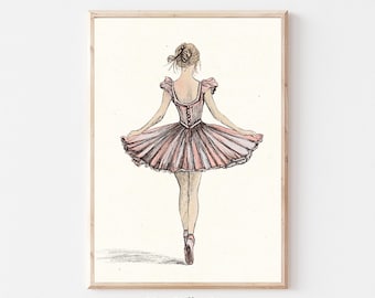 Vintage Ballerina Gallery Wall PRINTABLE, Pink Nursery Decor Print, Girls Room Sketch Art, Dancing Ballerina Illustration