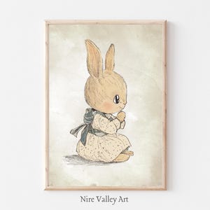 Vintage Nursery Bunny Rabbit Sketch, Gender Neutral Wall Art Printable, Vintage Illustration, Baby Room Decor, Toddler Bunny Printable