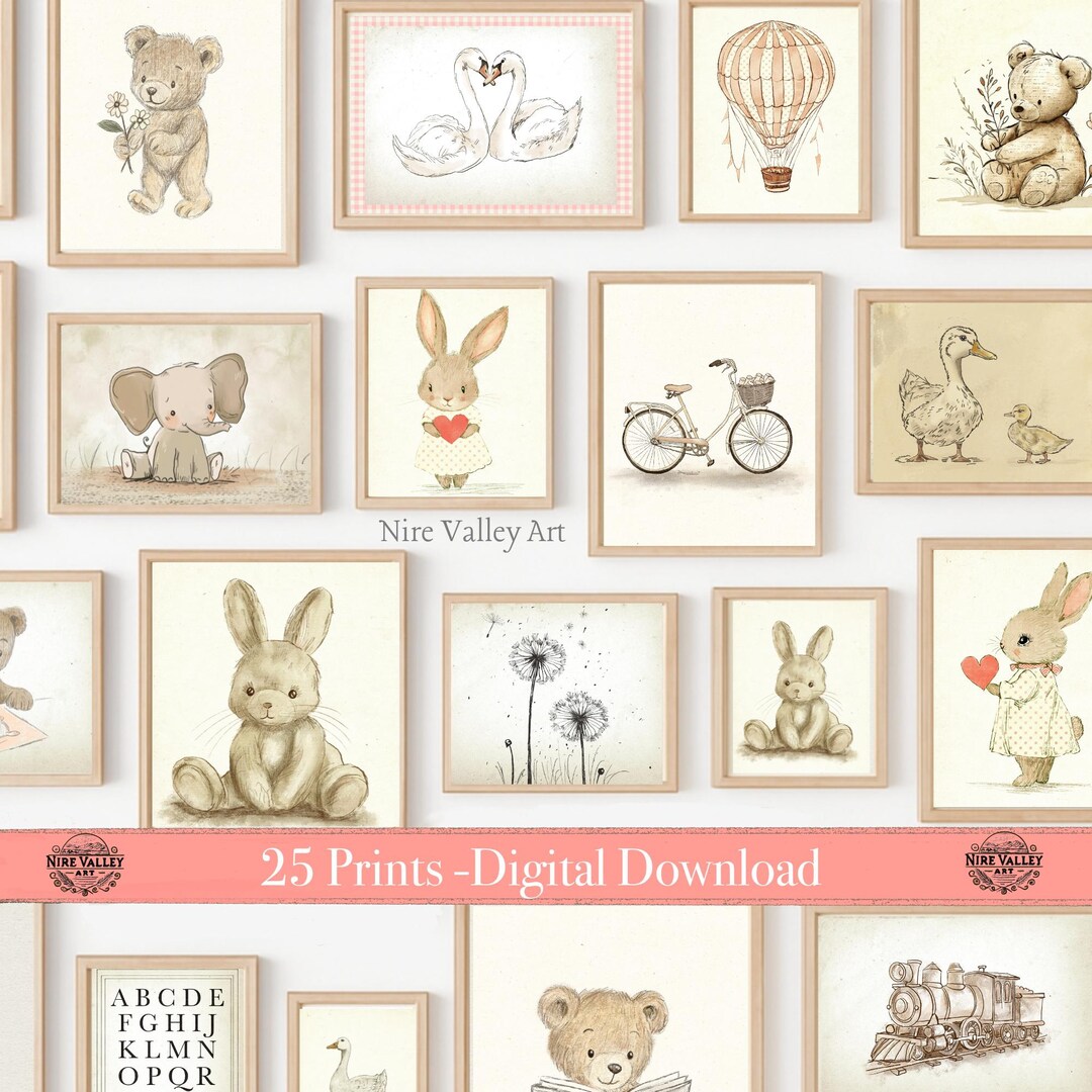 Vintage Nursery Prints, Girl Gallery Wall Set of 25, Pink Nursery ...