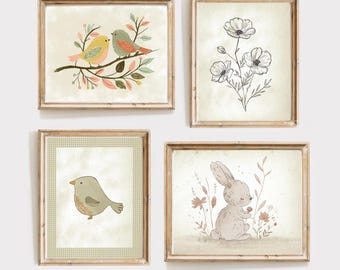 Vintage Nursery Gallery Wall Printables, Set of 4 Vintage Prints, Baby Girls room Print,  Kids Room Decor, Girls Gallery Digital Download