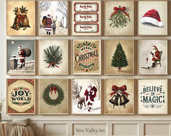 Vintage Christmas Wall Art prints, Set of 15 Classic Christmas Prints, Traditional Christmas Printable Art , Holiday Decor, Digital Download