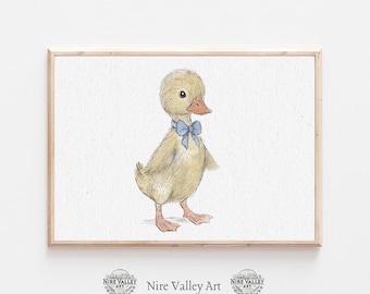 Nursery Duck Wall Art, Vintage Blue Nursery Decor, Gallery Wall Printable, Blue Baby Print, Baby Room Decor, Digital Download