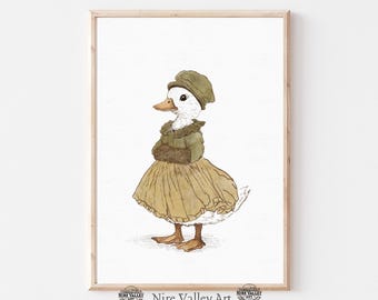 Vintage Ente Kinderzimmer Wandkunst, druckbare Kinderzimmer Dekor, Gender Neutral Print, Baby Zimmer Dekor, digitaler Download
