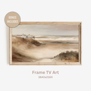 Vintage Beach FRAME TV Art, Coastal Seaside Summer Seascape, Vintage landscape Oil paintings