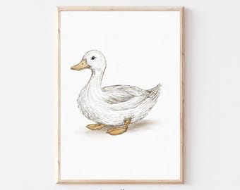 Vintage Mutter Ente Druck, Kinderzimmer Galerie Wand druckbare, Gender Neutral Skizze, Bauernhaus Illustration, Baby Zimmer Dekor
