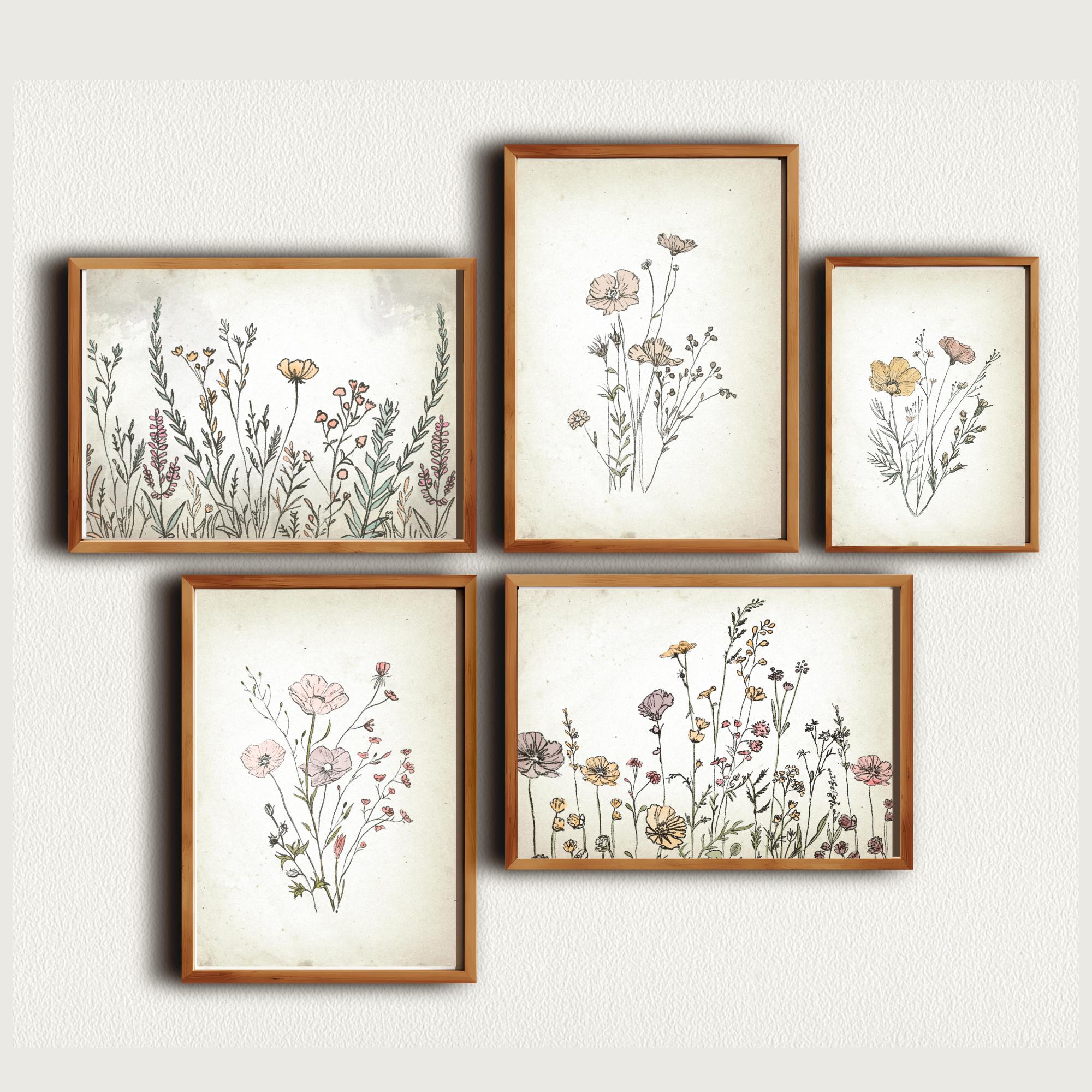 Wildflower Vintage Nursery Print Set, Floral Nursery Wall Art, Girls ...