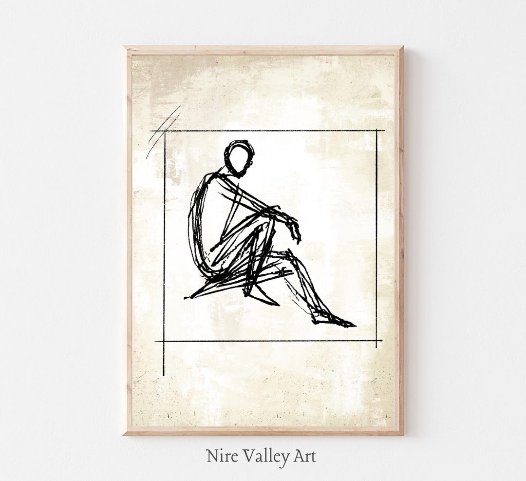 Figure Sitting Sketch, Vintage Minimalist Printable, Drawing Print ...