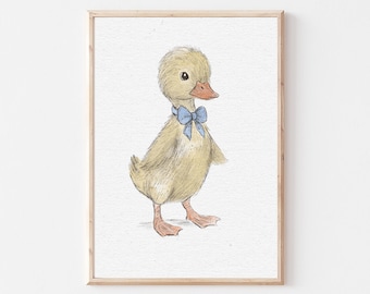 Nursery Duck Wall Art, Vintage Blue Nursery Decor, Gallery Wall Printable, Blue Baby Print, Baby Room Decor, Digital Download