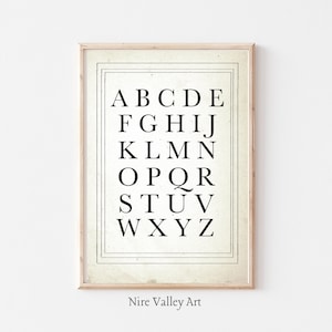 Vintage Alphabet Nursery Print, Nursery Wall Art Prints , Gallery Wall PRINTABLE, Neutral Nursery Sketch, Digital Download, ABC&#39;s Print