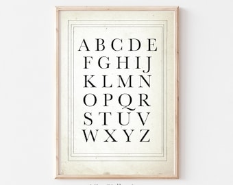 Vintage Alphabet Nursery Print, Nursery Wall Art Prints , Gallery Wall PRINTABLE, Neutral Nursery Sketch, Digital Download, ABC's Print