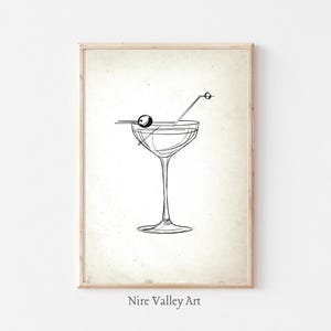 キッチンの壁アート、線画キッチンプリント、カクテルグラスプリント、キッチン装飾、線画、食品ドリンクプリント、ダイニングルームの壁装飾、