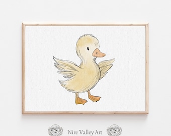 Arte de pared de pato para guardería, decoración vintage rosa para guardería, imprimible de galería, estampado rosa de bebé, decoración de habitación de bebé, descarga digital