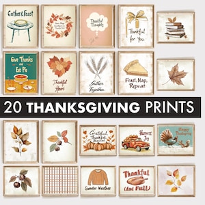 Thanksgiving Gallery Wall Art Prints, Set of 20 Vintage  Fall Printables, Autumn Wall Prints, Rustic Thanksgiving Decor, Digital Download,