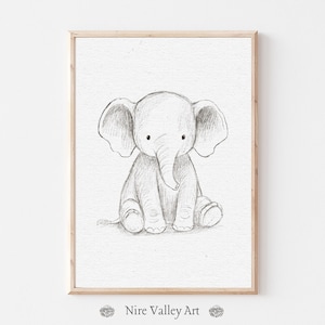 Art mural de chambre d&#39;éléphant, impression de bébé éléphant, décoration d&#39;animaux de safari, illustration d&#39;éléphant mignon, affiche de chambre d&#39;enfant non sexiste