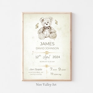 New Baby Custom Print, Personalized New Baby Gift, Vintage Nursery Print, Birth Details Gift, Keepsake Print, Newborn Gift, Gender Neutral